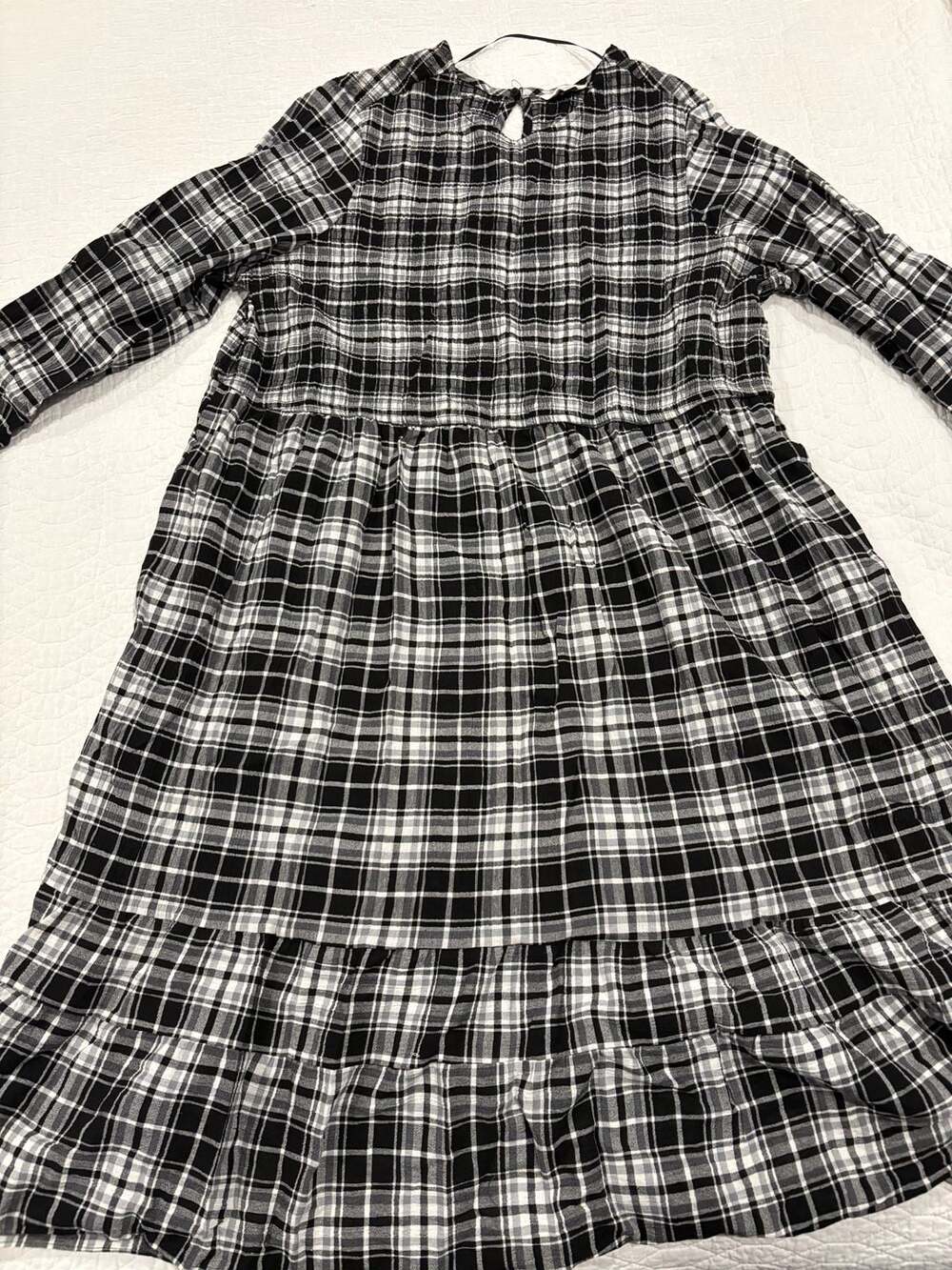 Terra & Sky Women’s 3X Black White Plaid Tiered Maxi Dress Long Sleeve NWT